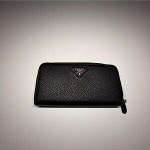 Prada Textured Black Leather Zip Wallet